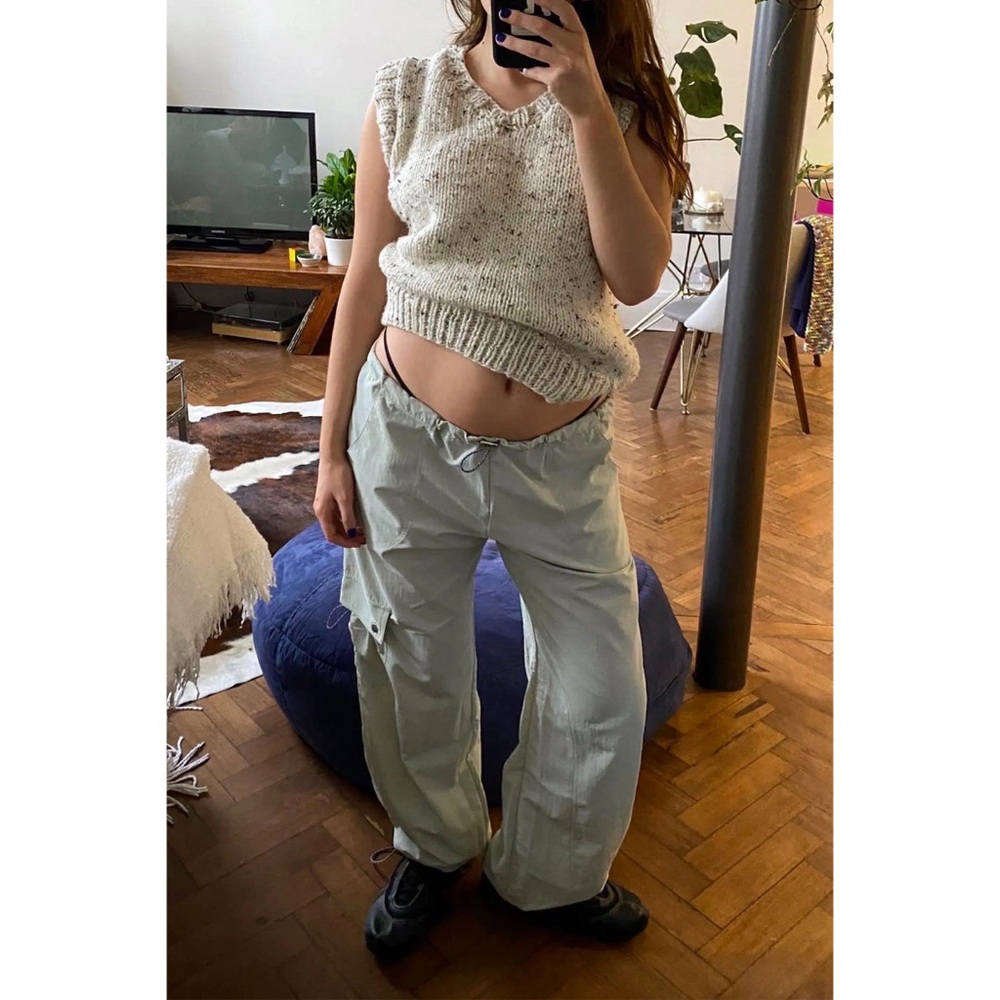 NWT Peachy Den The Mimi Bottoms Cargo Pants in Oyster Sage Mint Seafoam Green - Picture 6 of 13